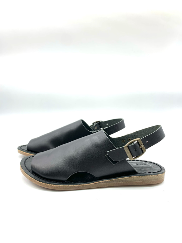 【grow naturally】ハンドメイド栃木レザーサンダル　ブラック 2枚目の画像