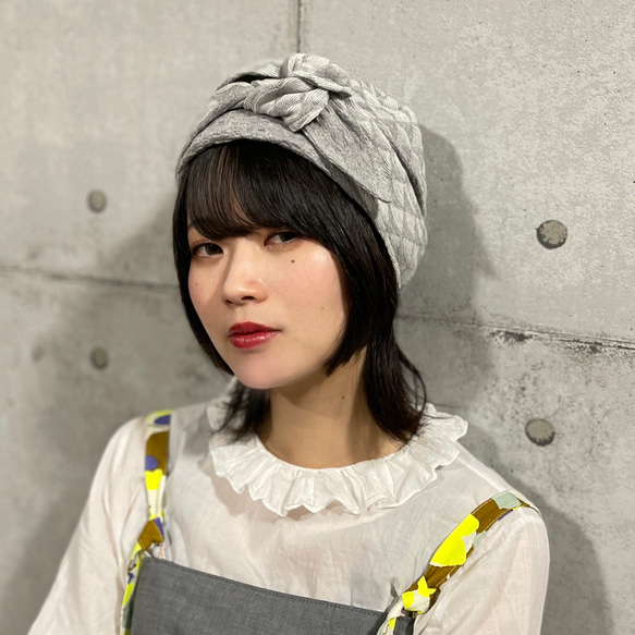 リバーリバーシブルヘアターバン幾何<GY> 1枚目の画像