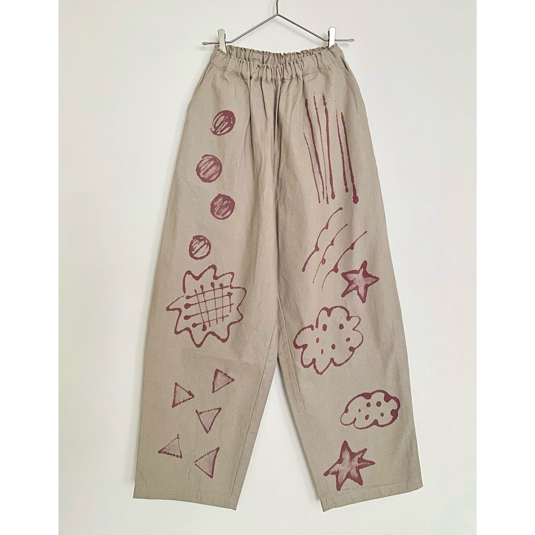 手染め デニムコクーンパンツ / beige×flower