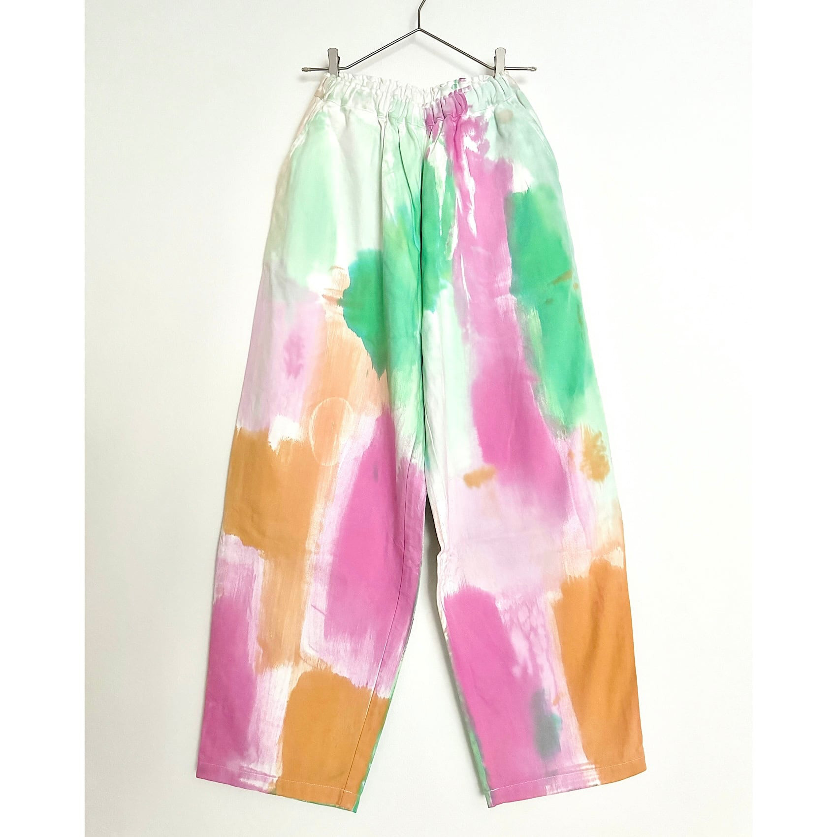 手染め デニムコクーンパンツ / White × pink green