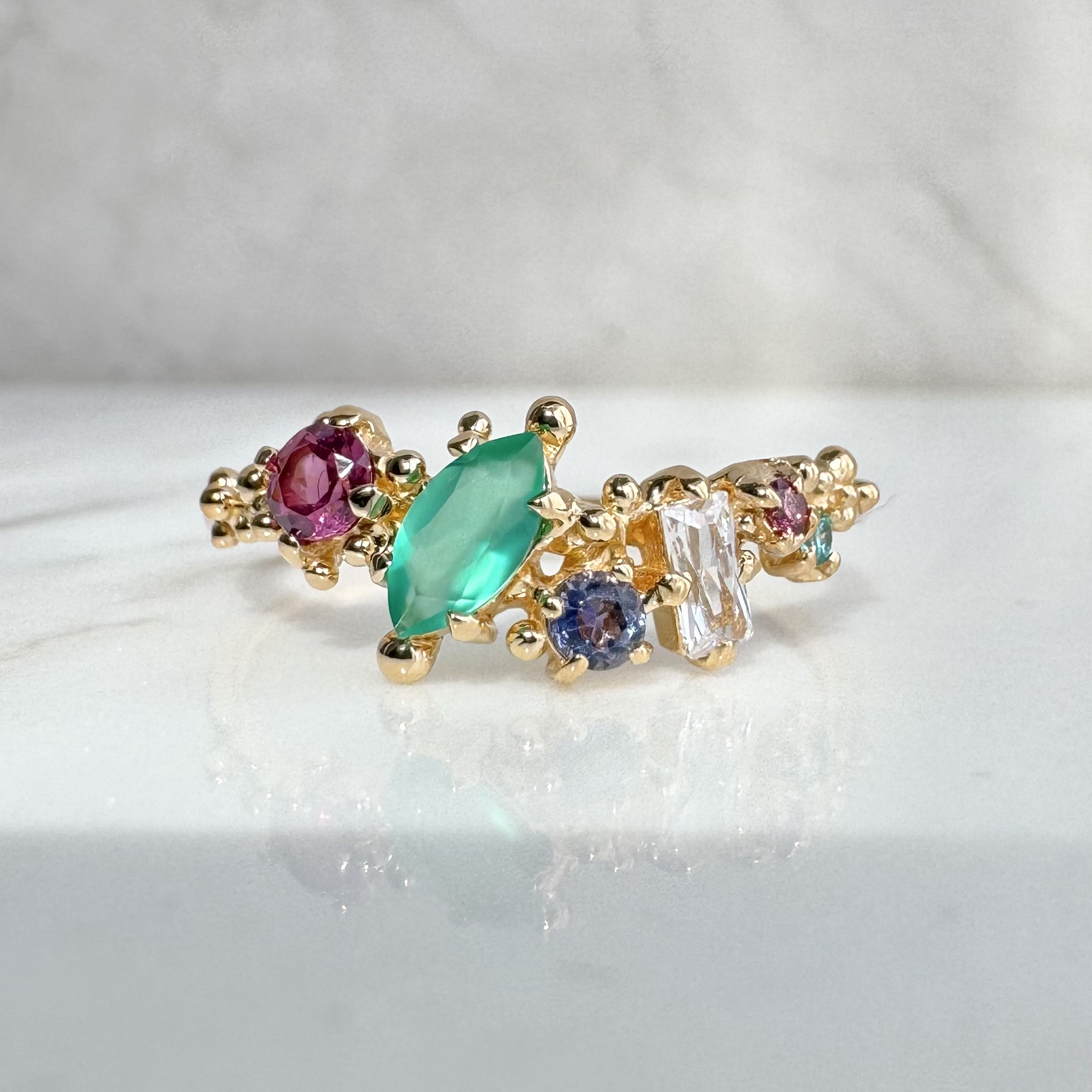 【一点物・stardust Maharani】星屑の輝き×天然石リング｜シルバー925 18金メッキ 誕生石