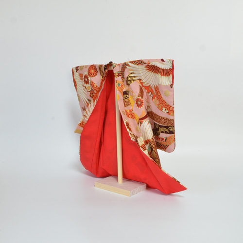 和飾り 『ミニ着物 金彩鶴熨斗』ピンク 衣桁付 その他インテリア雑貨