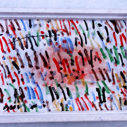 抽象画 現代アート 「彩-14」 色紙に油彩の抽象画、