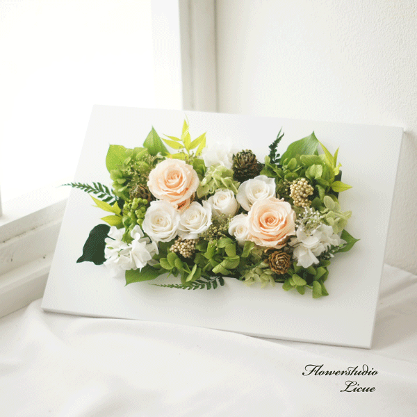 3ｗａｙ　壁掛け＆縦置き＆横置き可能♡プリザーブドフラワーのフレームアレンジ（シャーベットオレンジ）