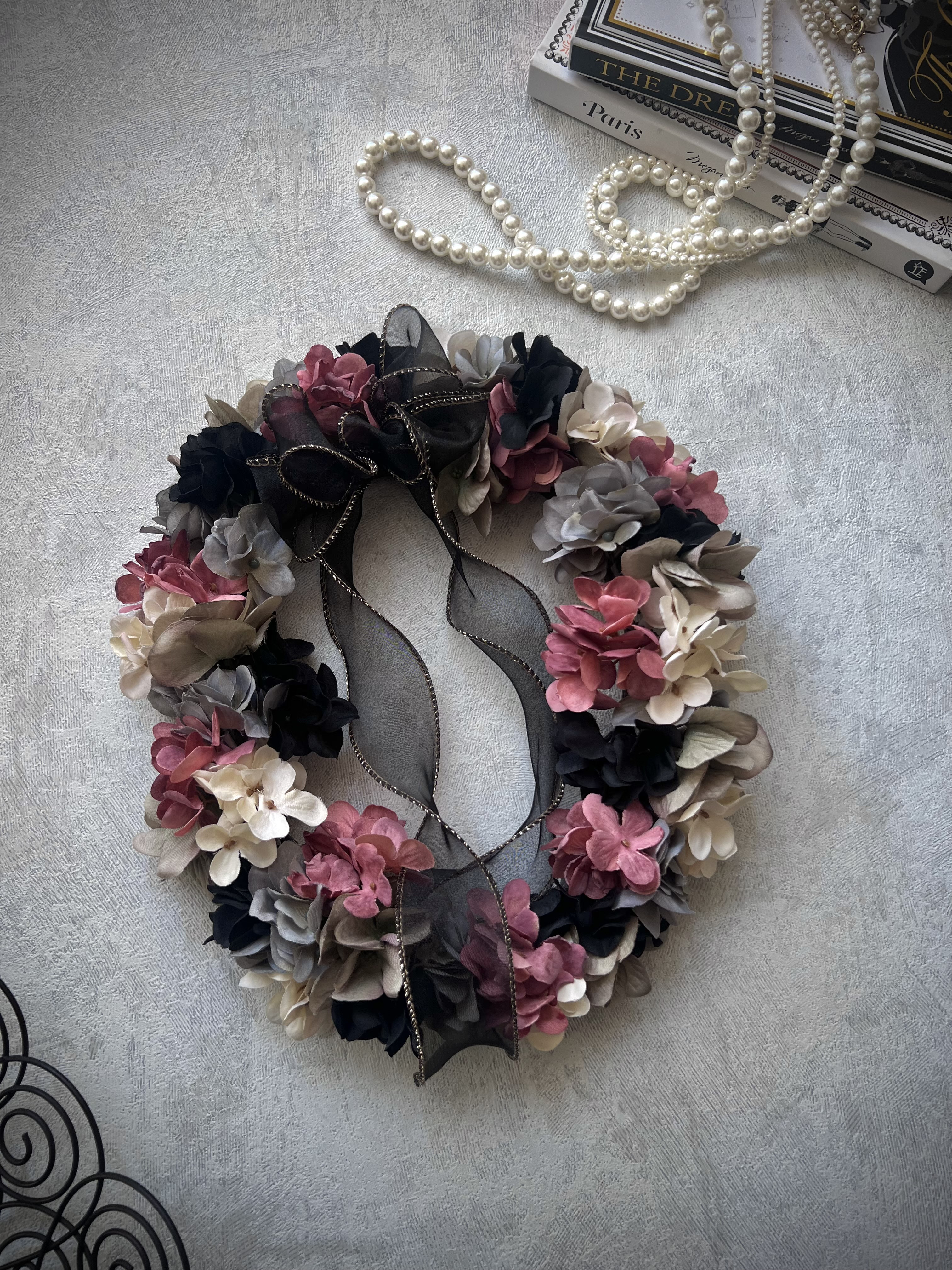 紫陽花リース　あじさいリース　あじさい　紫陽花　モダンリース　シック