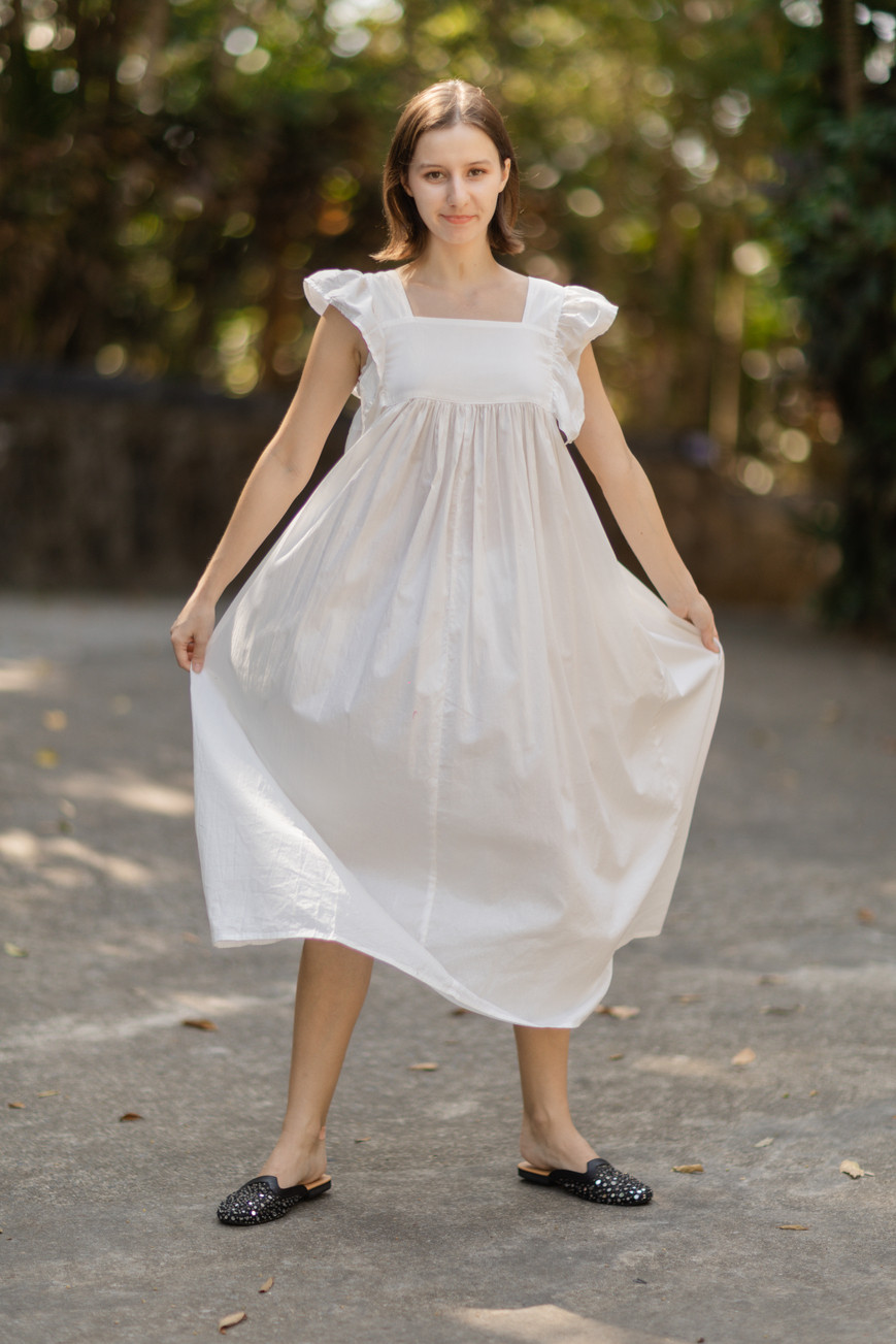 スリーブギャザードレス / Fine cotton(80番手）2055ss new collection