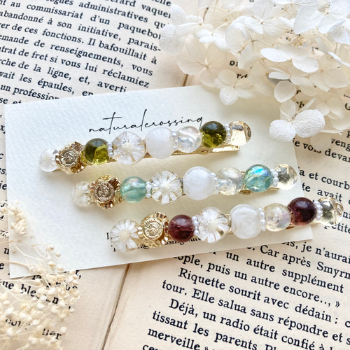 大人カラーのレジンヘアクリップとウェーブヘアピンセット ヘア