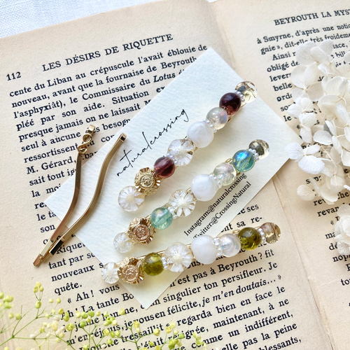 大人カラーのレジンヘアクリップとウェーブヘアピンセット ヘア