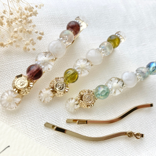 大人カラーのレジンヘアクリップとウェーブヘアピンセット ヘア