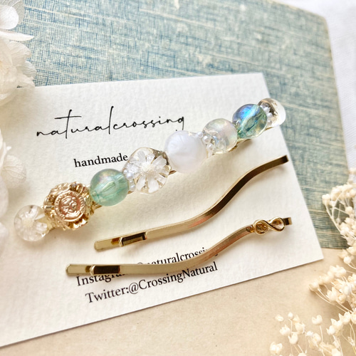 大人カラーのレジンヘアクリップとウェーブヘアピンセット ヘア