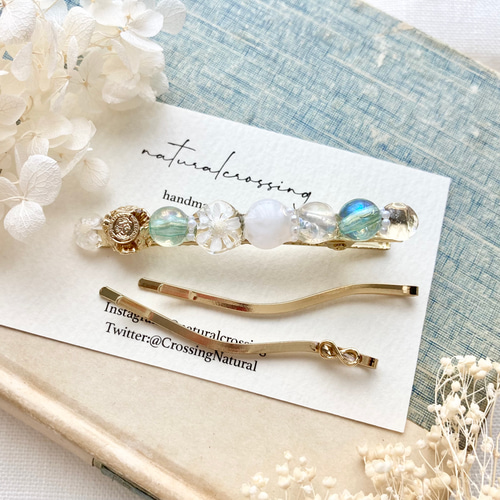 大人カラーのレジンヘアクリップとウェーブヘアピンセット ヘア