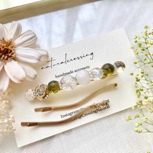 大人カラーのレジンヘアクリップとウェーブヘアピンセット ヘア