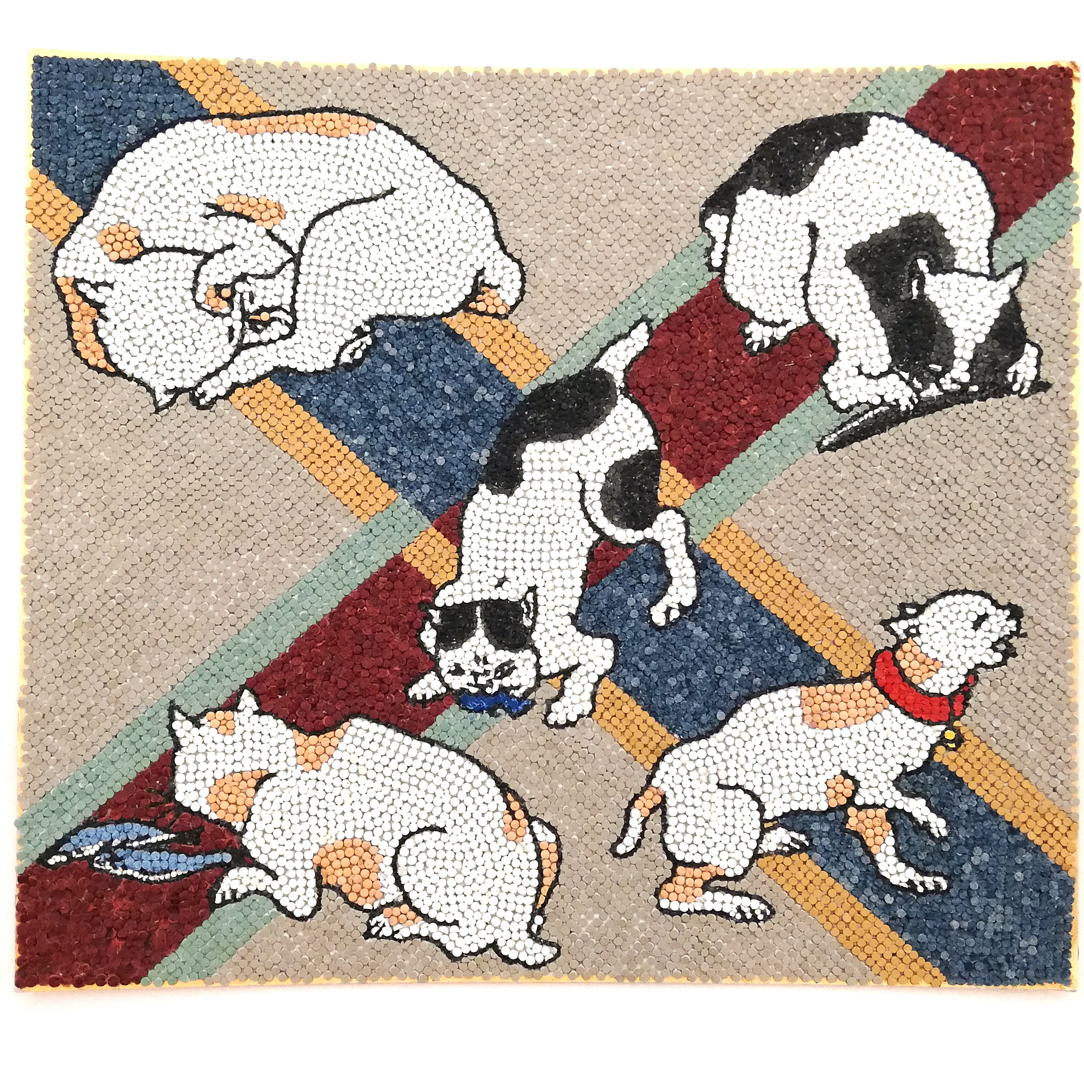 レザーアート貼り絵　～歌川国芳　猫飼好五十三疋　興津・江尻・府中・嶋田・庄野～　[cr_25_jc_0501_02]