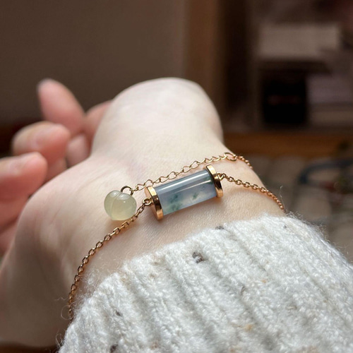 翡翠 18K ポリッシュ アイスパープルフラワー サドルブレスレット 14.2