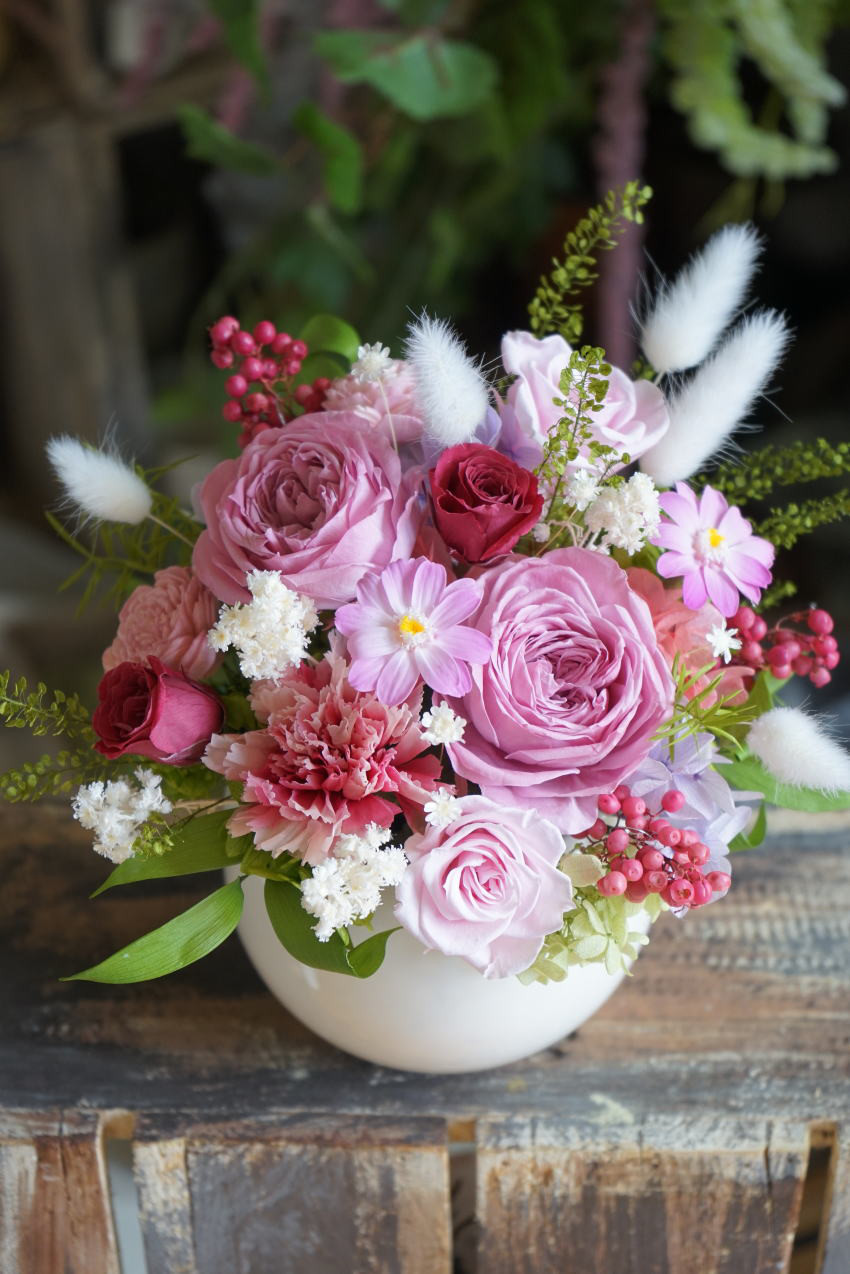 ニュアンスピンクローズのアレンジ　開店祝い　結婚祝い　～プリザーブドフラワーアレンジメント～