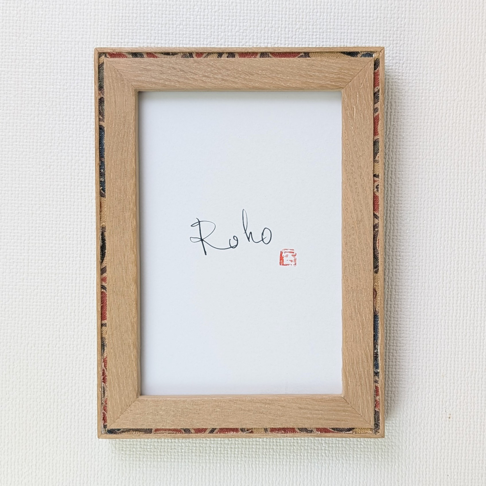 写真L判サイズ　額縁　天然木　無垢　栗材 　大正更紗埋め込み