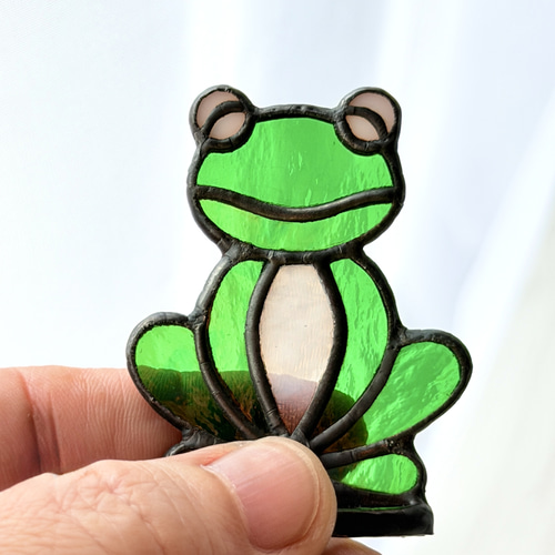 ほほえみカエル mini 小さなステンドグラスの置物 その他インテリア