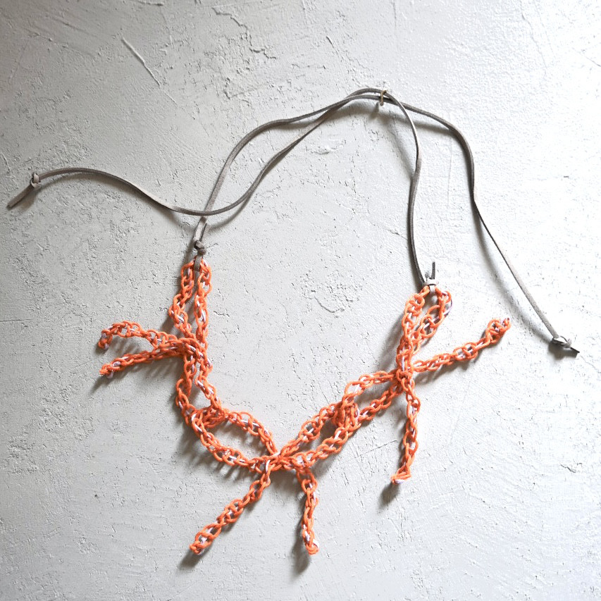 リボンコードネックレス　オレンジパープル　Ribbon necklace /middle gauge