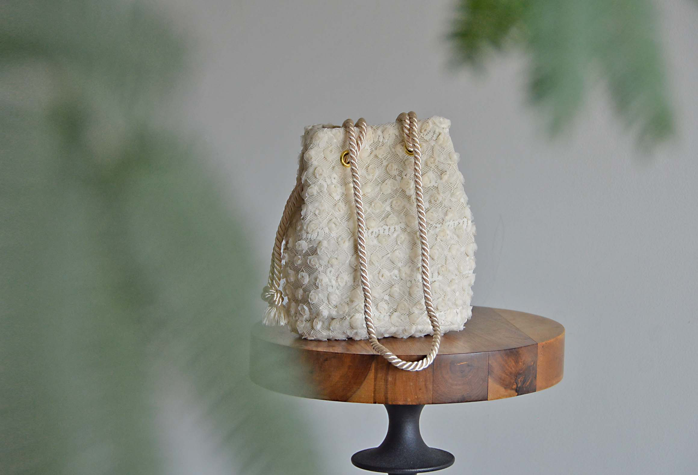 新作　ローズ　チュールレース　2wayポシェットマリンバッグ　エクリュ　ミニショルダー