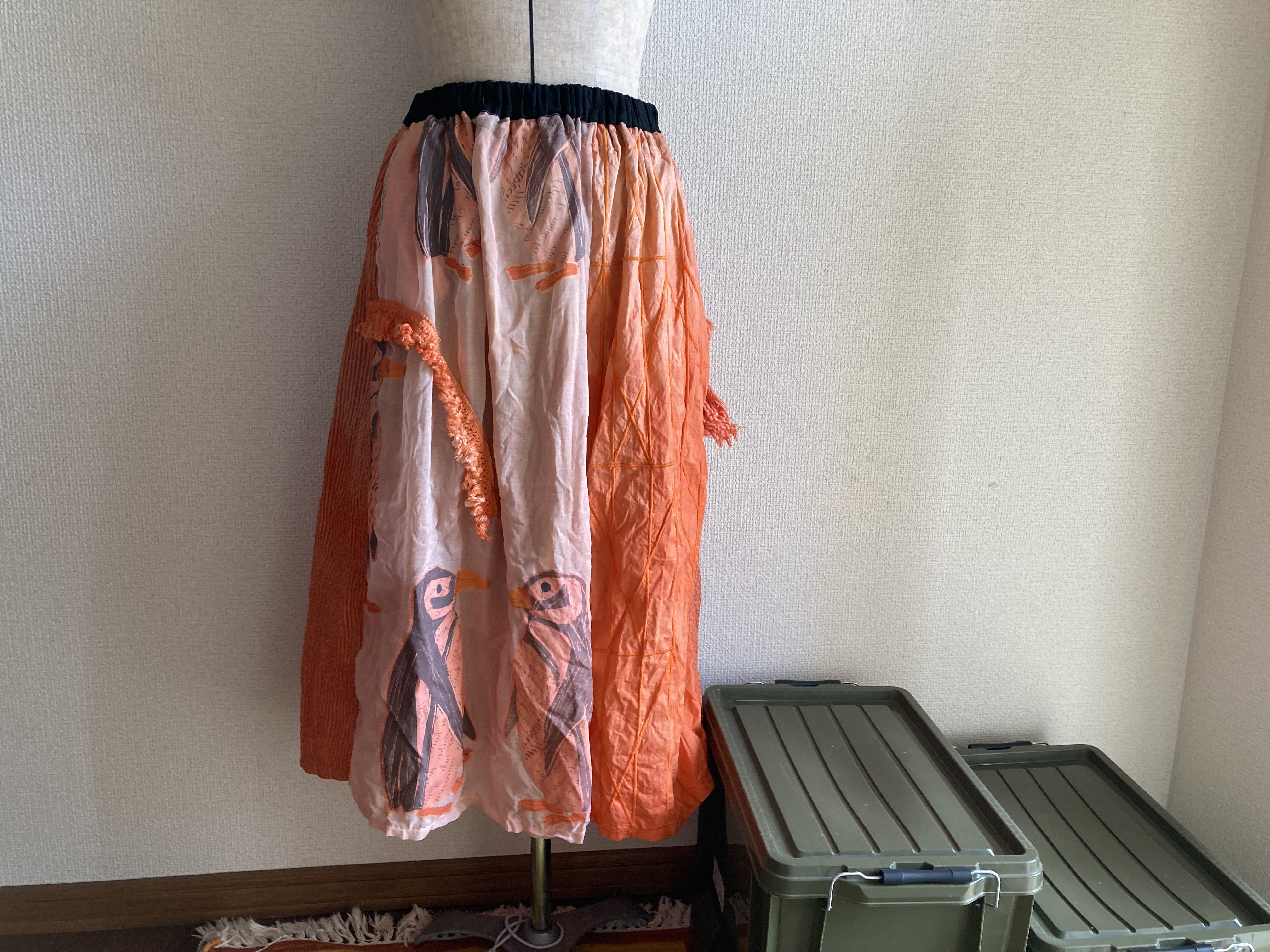 2025-4【オレンジに染めたコットンリネンロングスカート