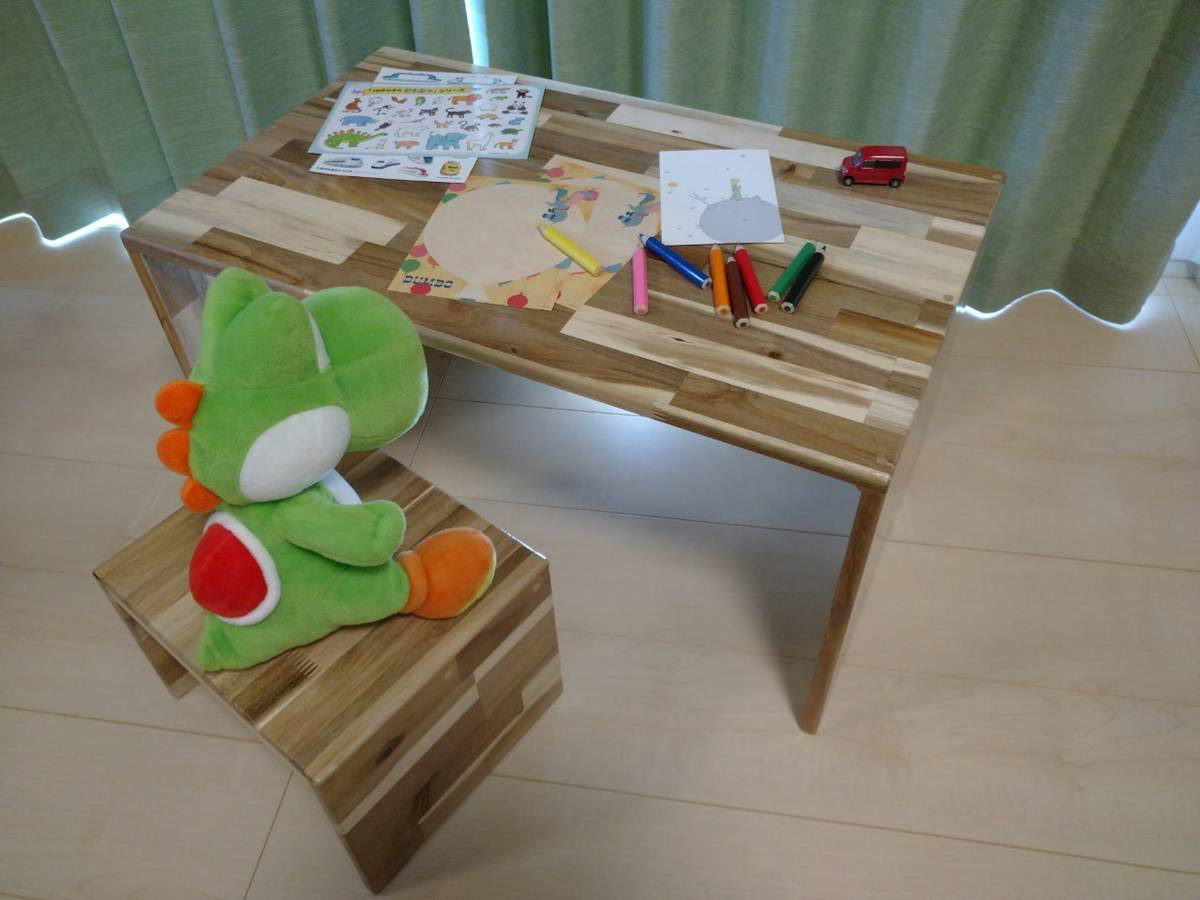 【ビスや釘不使用】アカシアキッズテーブル・チェア セット