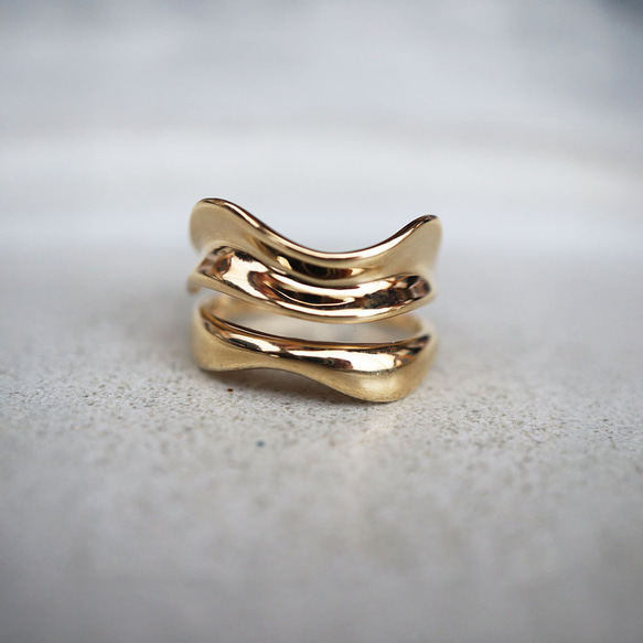 K18地金 ウェーブオーブンリング 存在感のある指輪 指輪・リング Kōbō