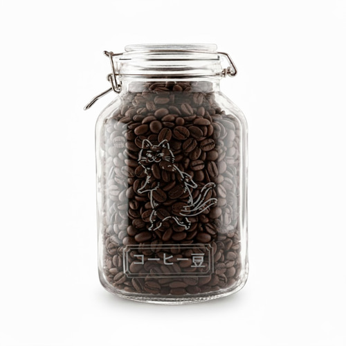 名入れ無料 猫のガラス保存瓶 密閉フタ付き 猫又キャラクター彫刻入り