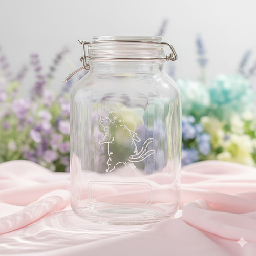 名入れ無料 猫のガラス保存瓶 密閉フタ付き 猫又キャラクター彫刻入り