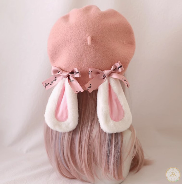 うさぎ耳ピンクベレー帽 ベレー帽・ハンチング みなと工房 通販