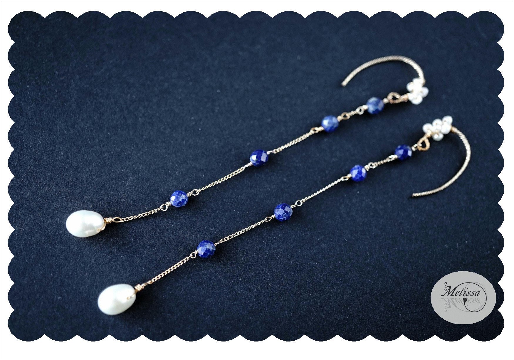 ラピスラズリと淡水パールのロングピアス