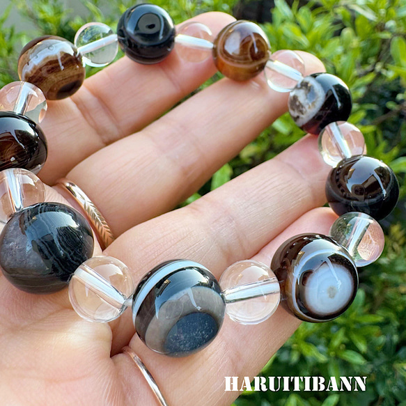 天眼石14mm＆水晶10mm 天然石ブレスレット メンズにおすすめの大玉