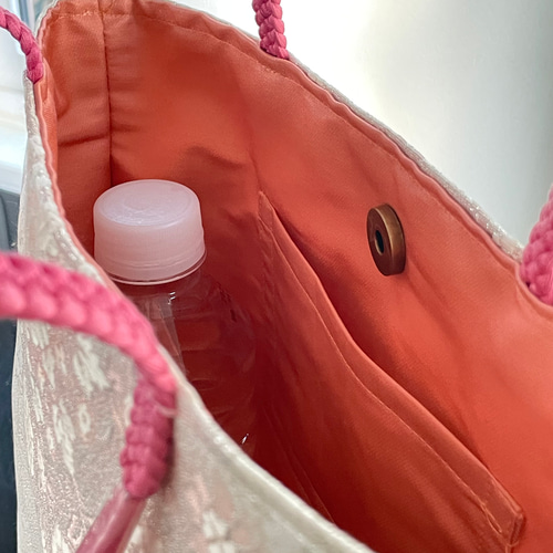 帯リメイクバッグ ピンクの華文様 B5サイズ 和装バッグ 帯バッグ