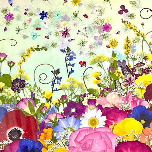 夢色の空に舞うお花のファンタジー 押し花アート額 その他インテリア