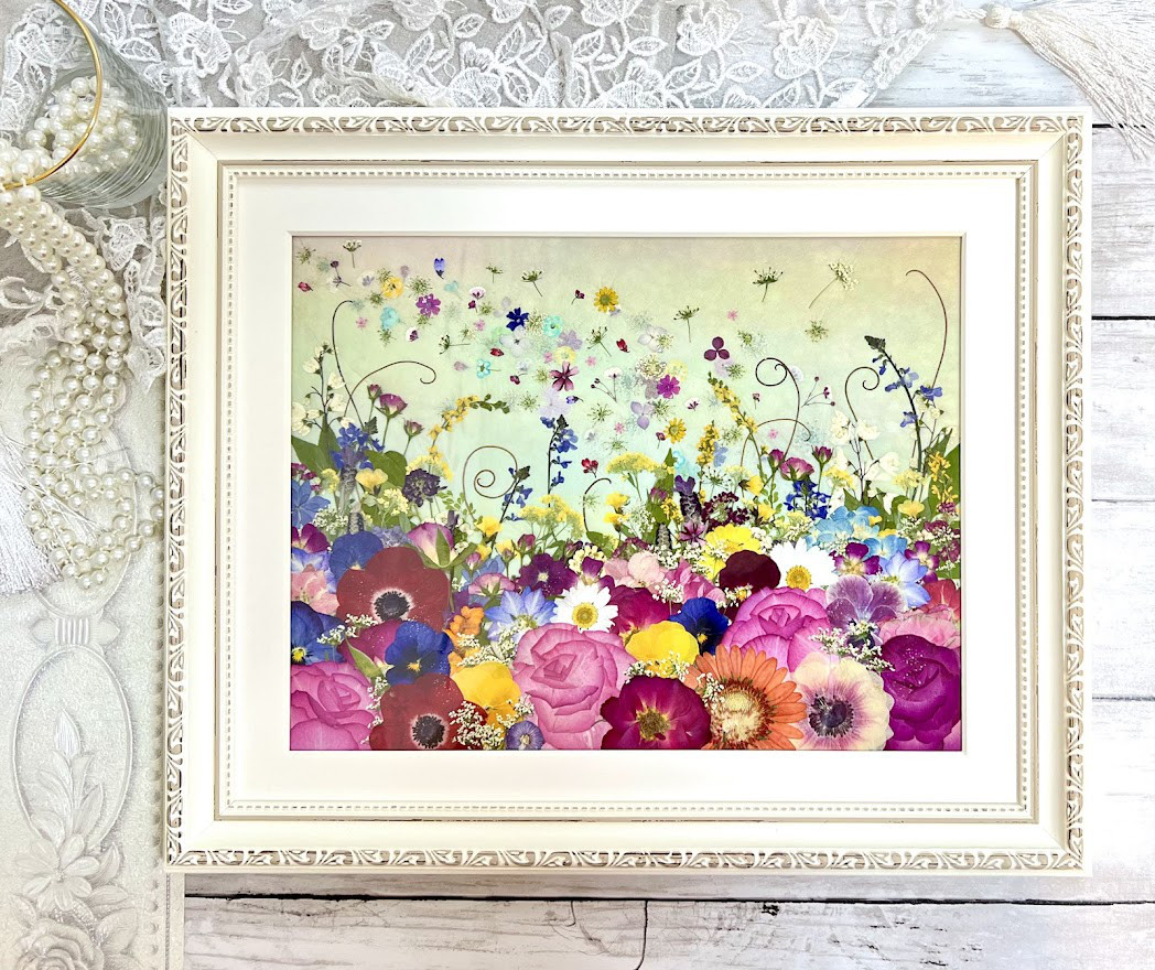 夢色の空に舞うお花のファンタジー 押し花アート額 その他インテリア