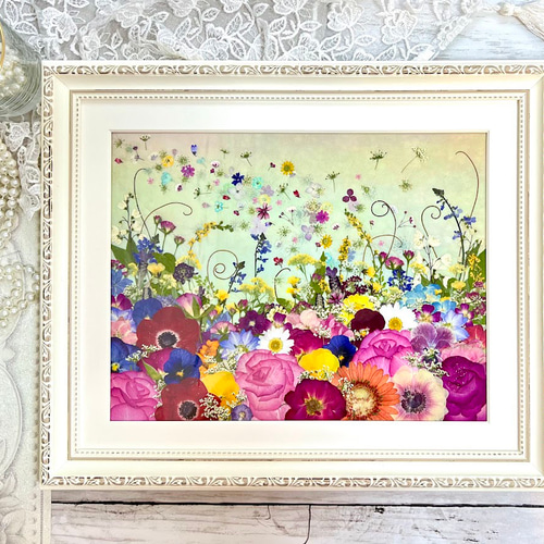 夢色の空に舞うお花のファンタジー 押し花アート額 その他