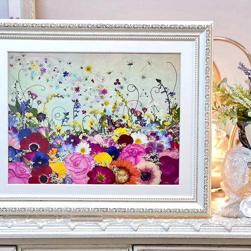 夢色の空に舞うお花のファンタジー 押し花アート額 その他インテリア