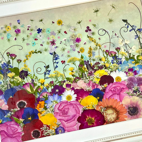 夢色の空に舞うお花のファンタジー 押し花アート額 その他インテリア