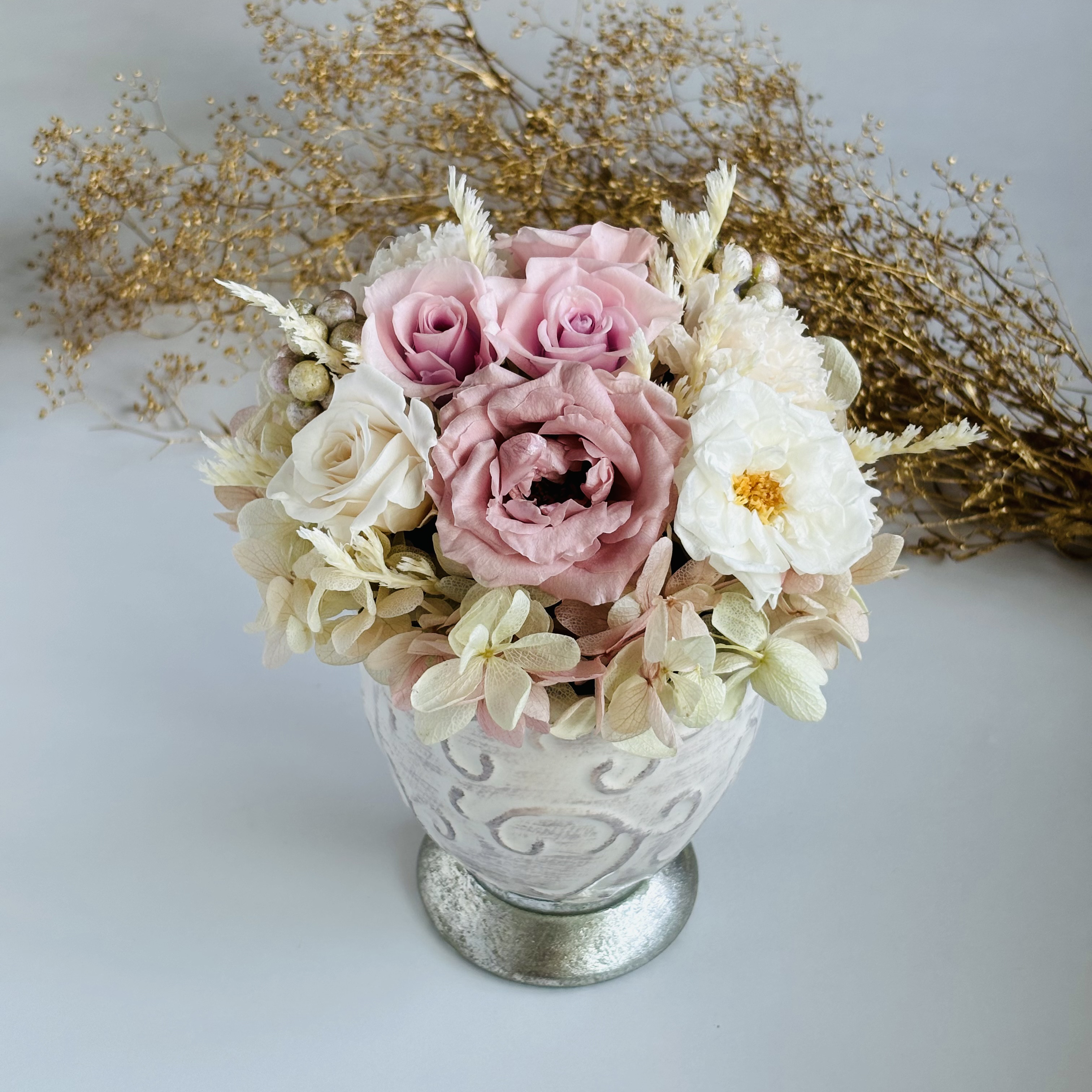 やさしいピンク　プリザーブドフラワーアレンジメント　母の日　敬老の日　結婚式