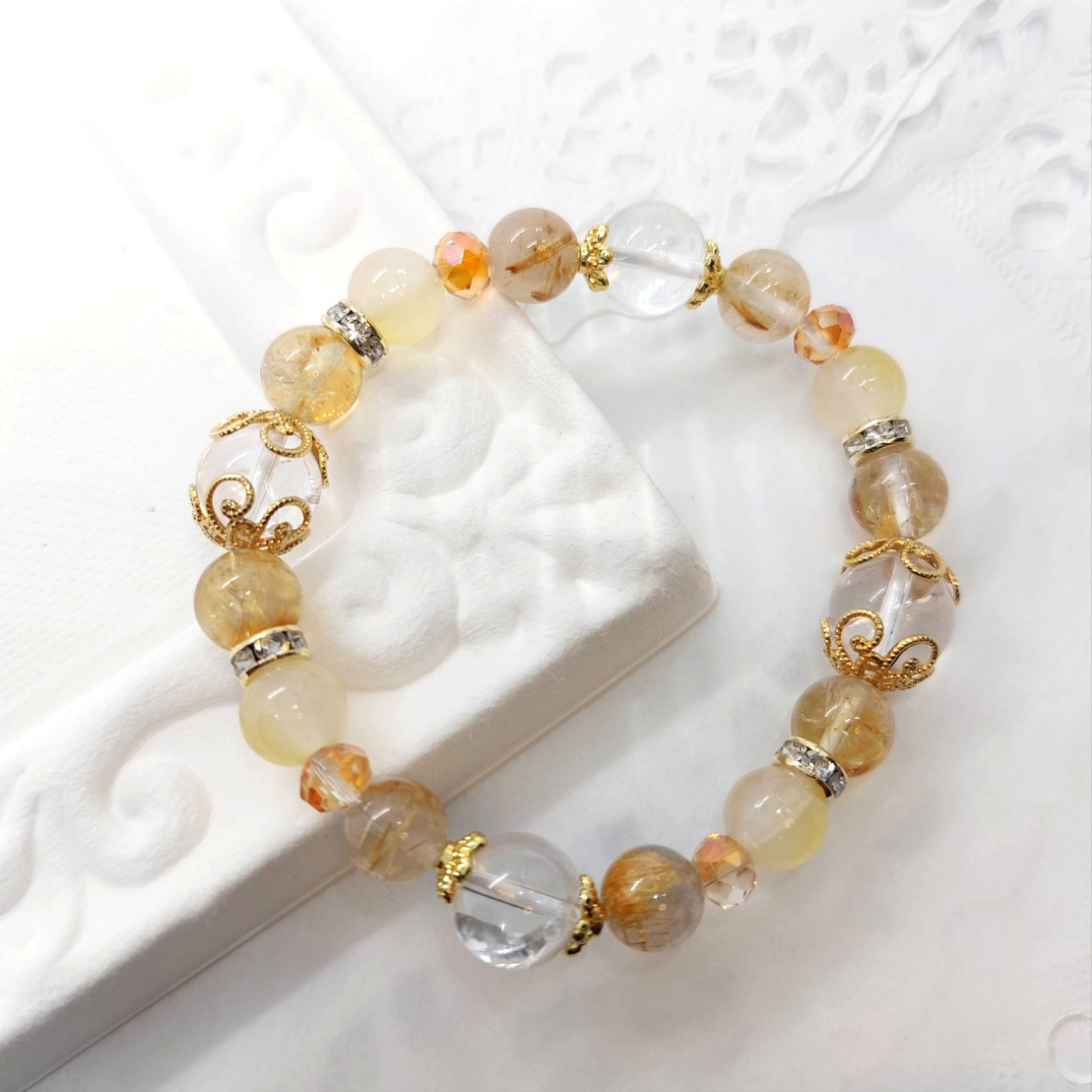 ルチルクォーツ☆ファントムシトリン☆レインボークォーツ☆天然石☆ハンドメイドブレスレット