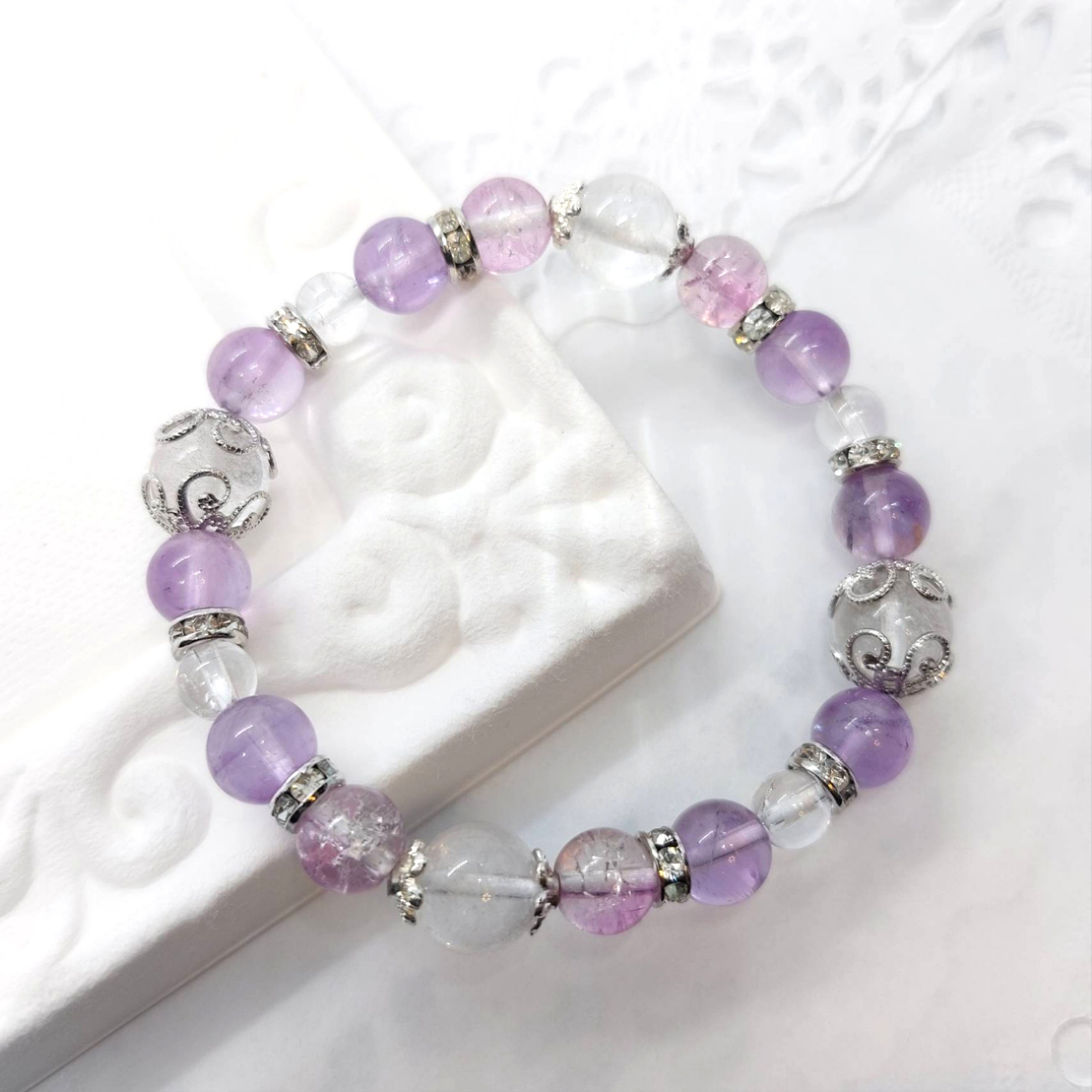 アメジスト☆レインボークォーツ☆天然石☆ハンドメイドブレスレット