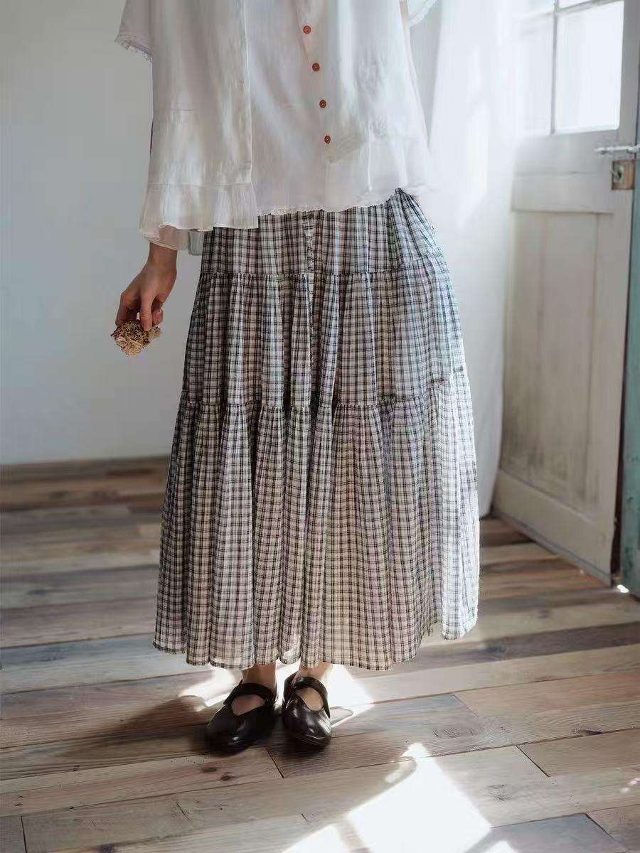 チェック柄　Aラインスカート　ロングスカート
