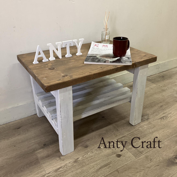 アンティーク風 木製テーブル シャビーデザイン　エージング加工 サイズオーダー可】【引取可】ソファテーブル コーヒーテーブル ロー
