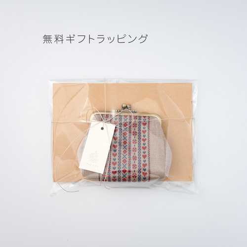 □リネン×リバティのスクエアがま口ポーチ□ poupee (lnn-gy-lbt
