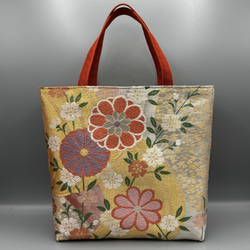 着物 帯 帯締め ハンドメイド トートバッグ リメイク 金 唐織 麗美 金