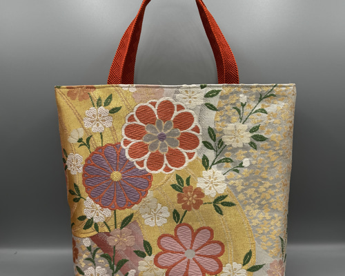 着物 帯 帯締め ハンドメイド トートバッグ リメイク 金 唐織 麗美 金