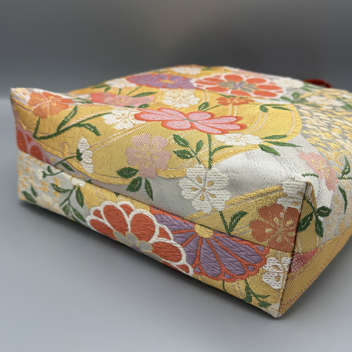 着物 帯 帯締め ハンドメイド トートバッグ リメイク 金 唐織 麗美 金