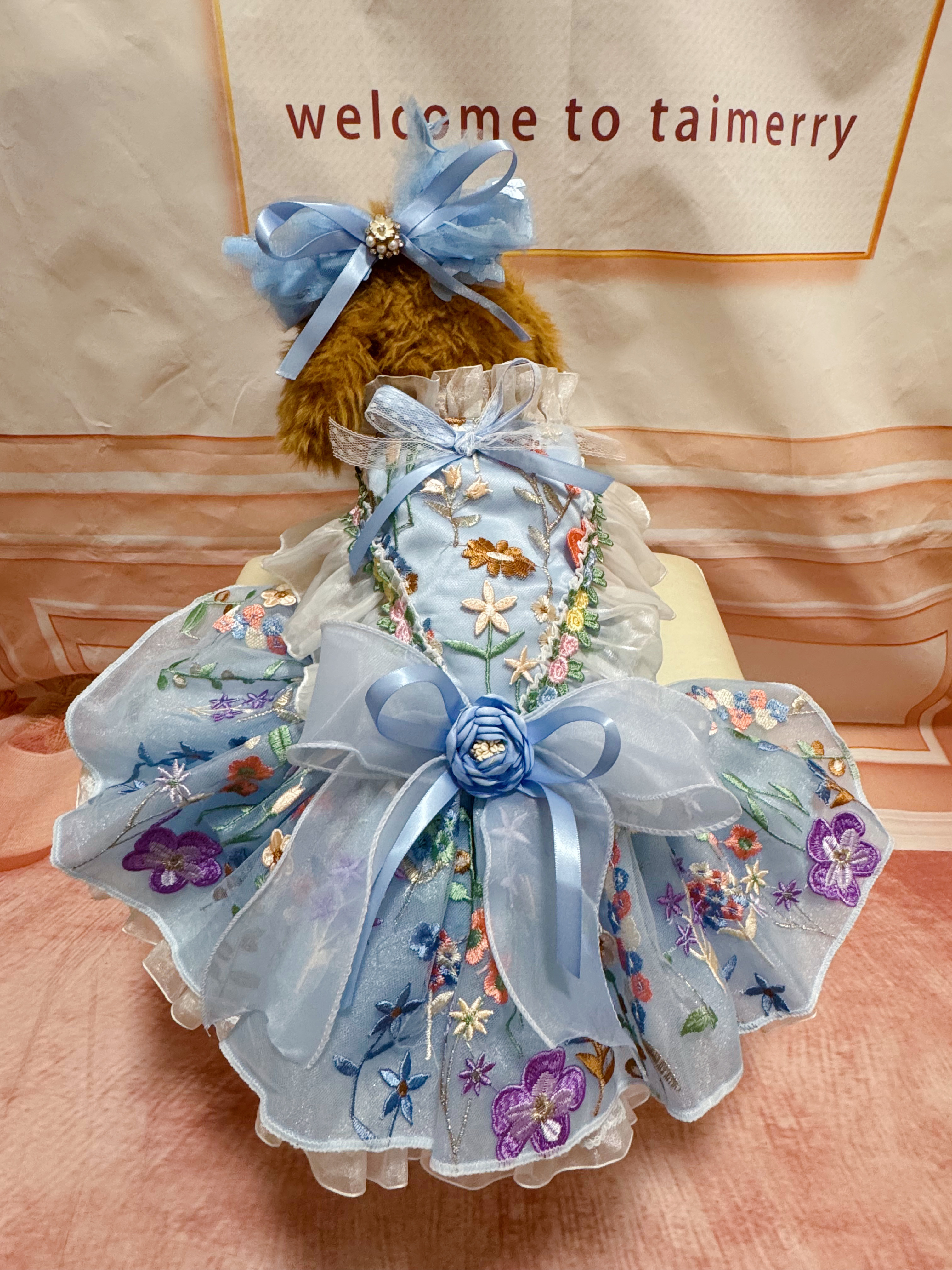 リンクコーデに！キュートなお花のワンピース〜スカイブルー〜