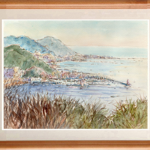 水彩画原画「披露山から葉山マリーナ方面を望む」＃661 水彩画原画 披露山から葉山マリーナ方面遠望 ＃661 絵画 syoumei