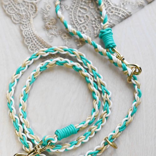 パラコードリード　カフェリード　ラブラブ編み　ターコイズブルー　No.108 パラコードリードカフェリードラブラブ編みターコイズブルーNo.108