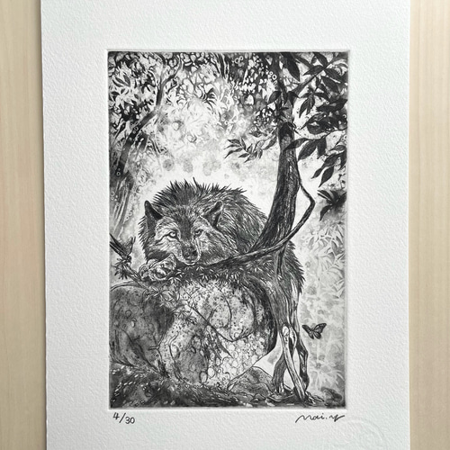 銅版画：山のオオカミ 版画 Mai.Yamashita 通販 19265976
